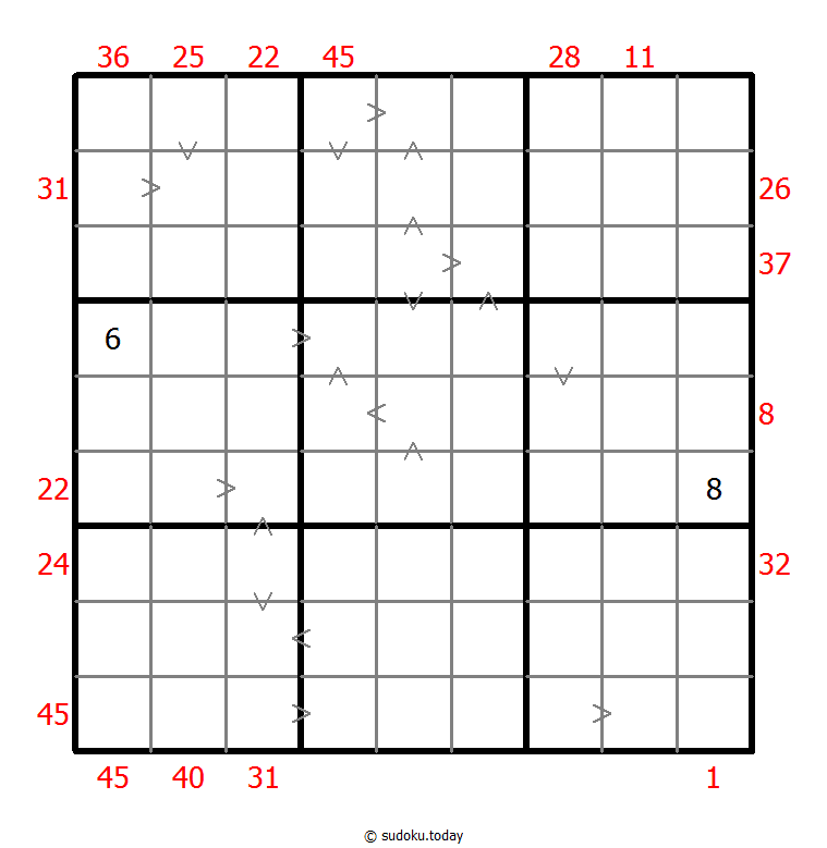 Sudoku combinado (XSum+Mayor que)