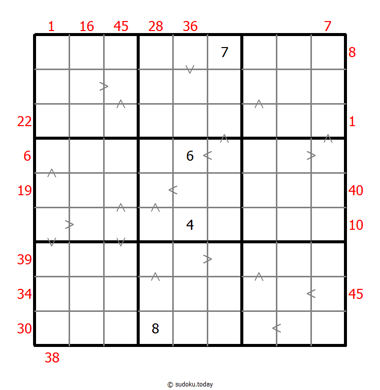 Sudoku combinado (XSum+Mayor que)