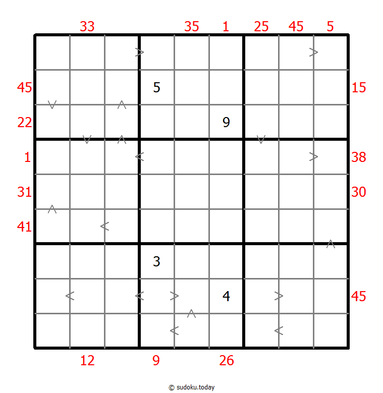 Sudoku combinado (XSum+Mayor que)