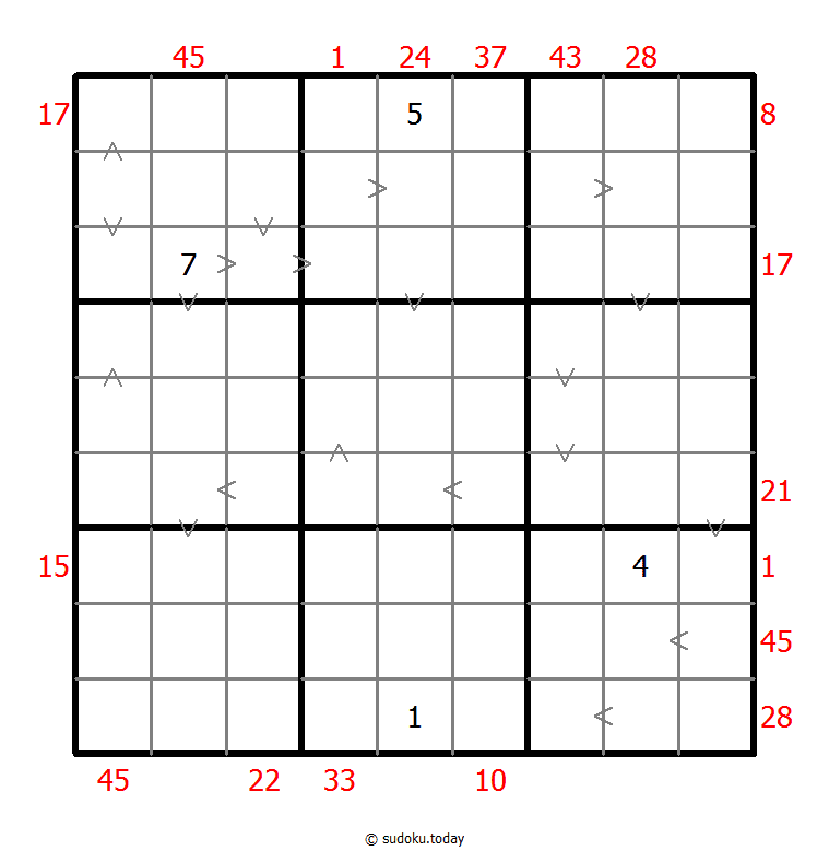 Sudoku combinado (XSum+Mayor que)