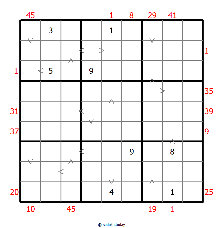 Hybrid Sudoku ( X Sums + Greater Than ) Dia 07 de noviembre de 2025