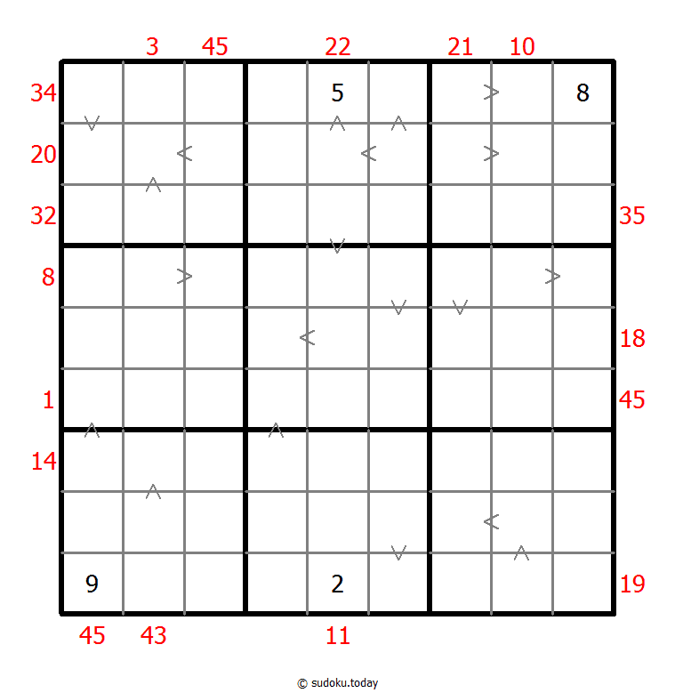 Sudoku combinado (XSum+Mayor que)