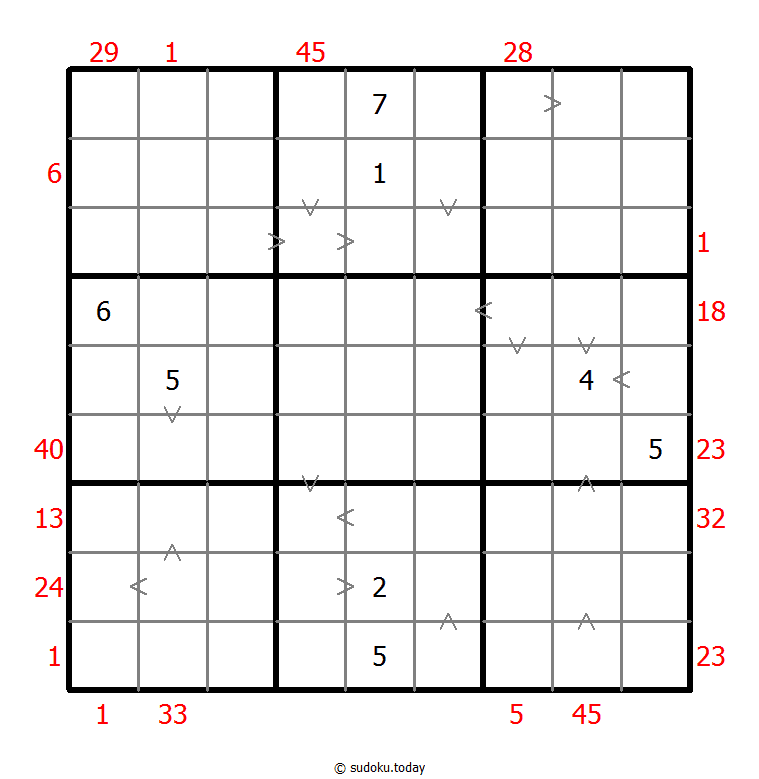 Hybrid Sudoku ( X Sums + Greater Than ) Dia 22 de noviembre de 2025