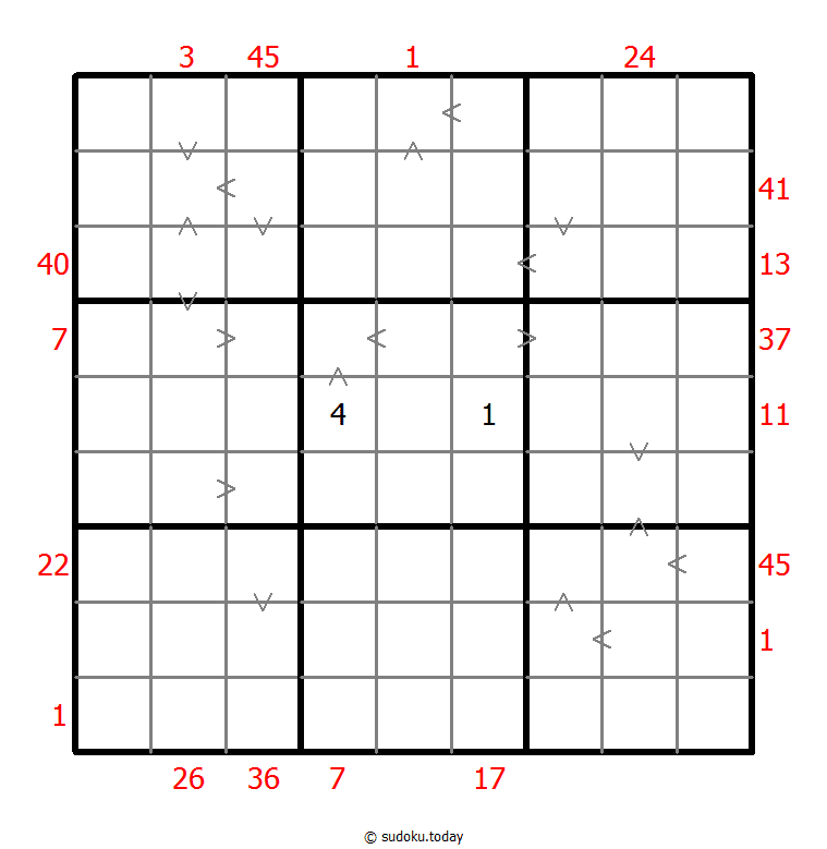 Sudoku combinado (XSum+Mayor que)