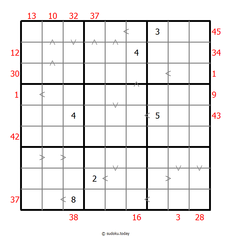 Sudoku combinado (XSum+Mayor que)