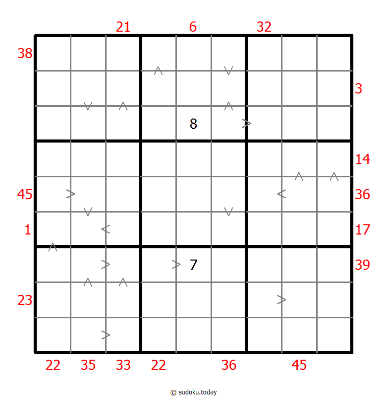 Sudoku combinado (XSum+Mayor que)