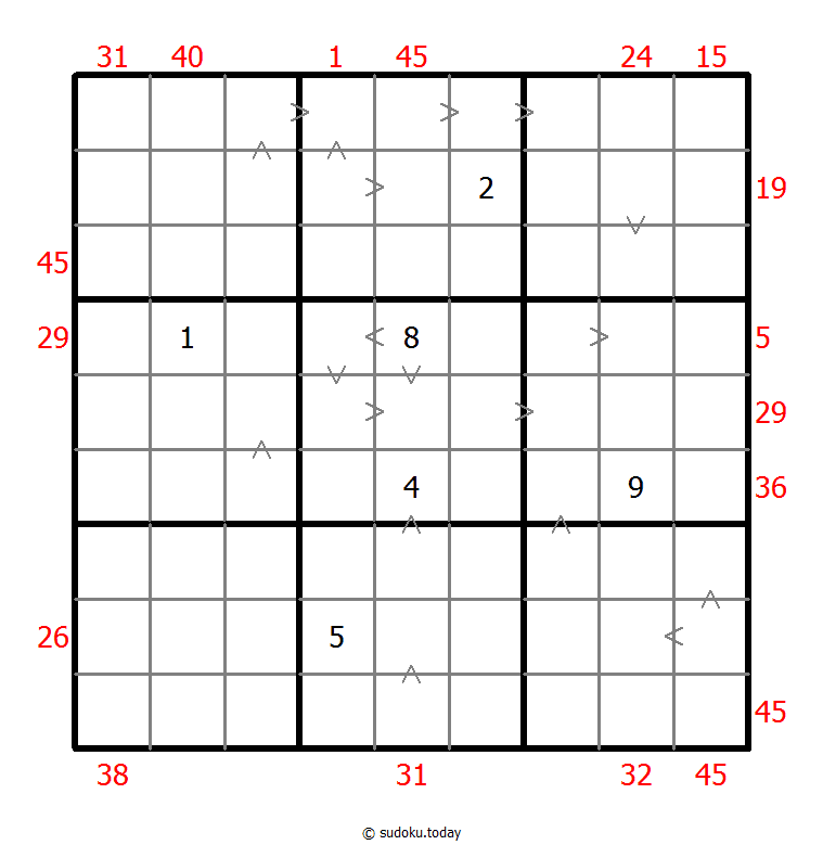 Sudoku combinado (XSum+Mayor que)