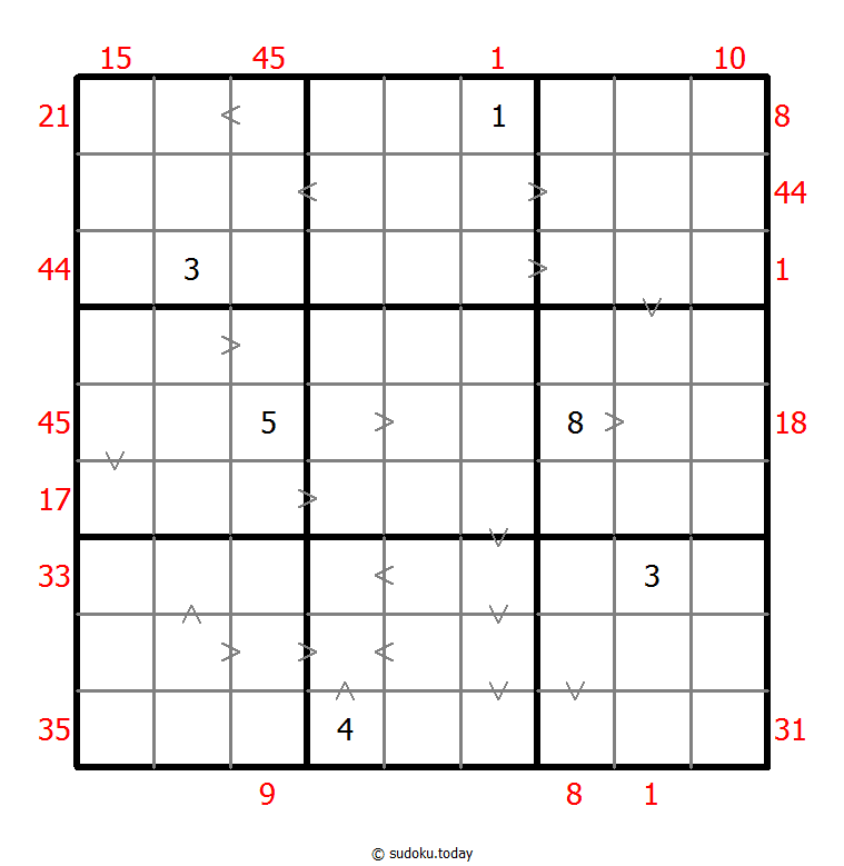 Hybrid Sudoku ( X Sums + Greater Than ) Dia 03 de febrero de 2026