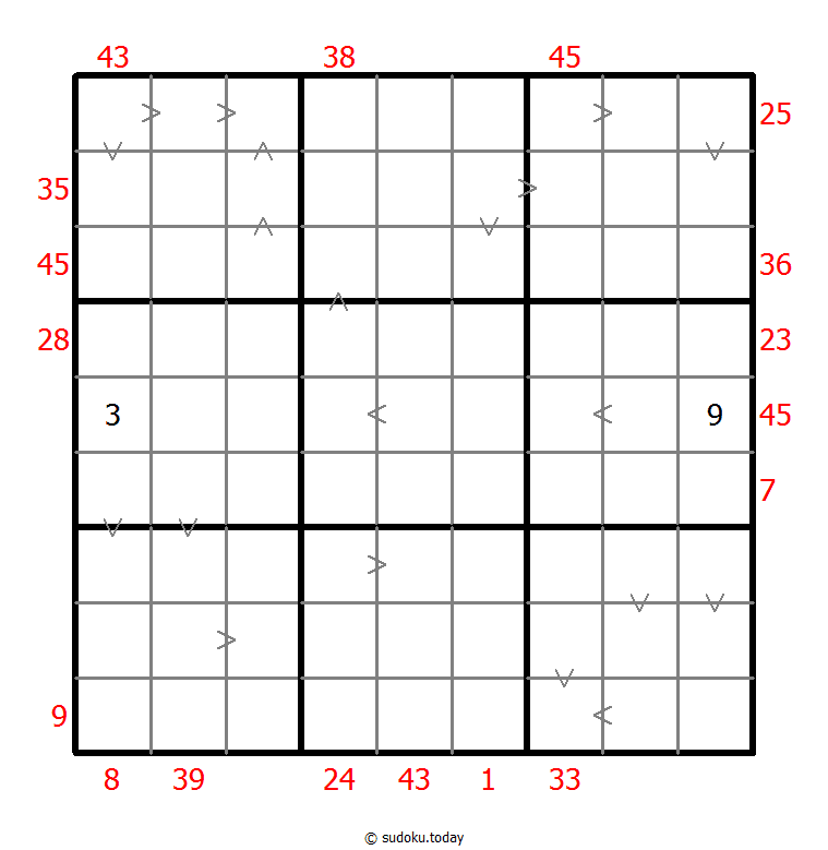 Sudoku combinado (XSum+Mayor que)