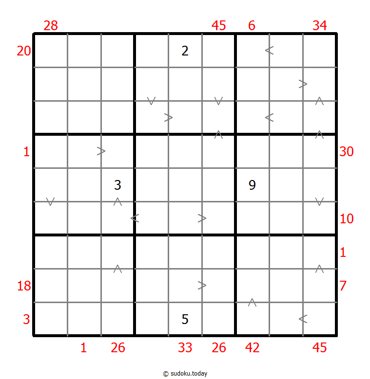 Sudoku combinado (XSum+Mayor que)