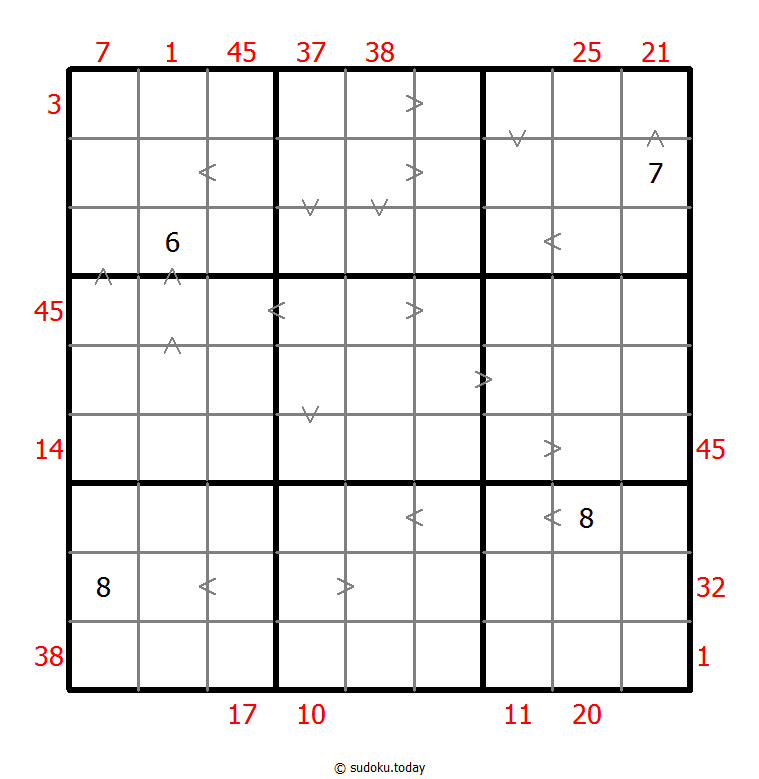 Hybrid Sudoku ( X Sums + Greater Than ) Dia 09 de noviembre de 2025