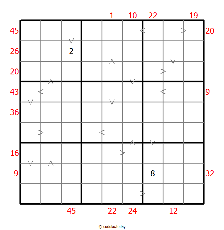 Sudoku combinado (XSum+Mayor que)