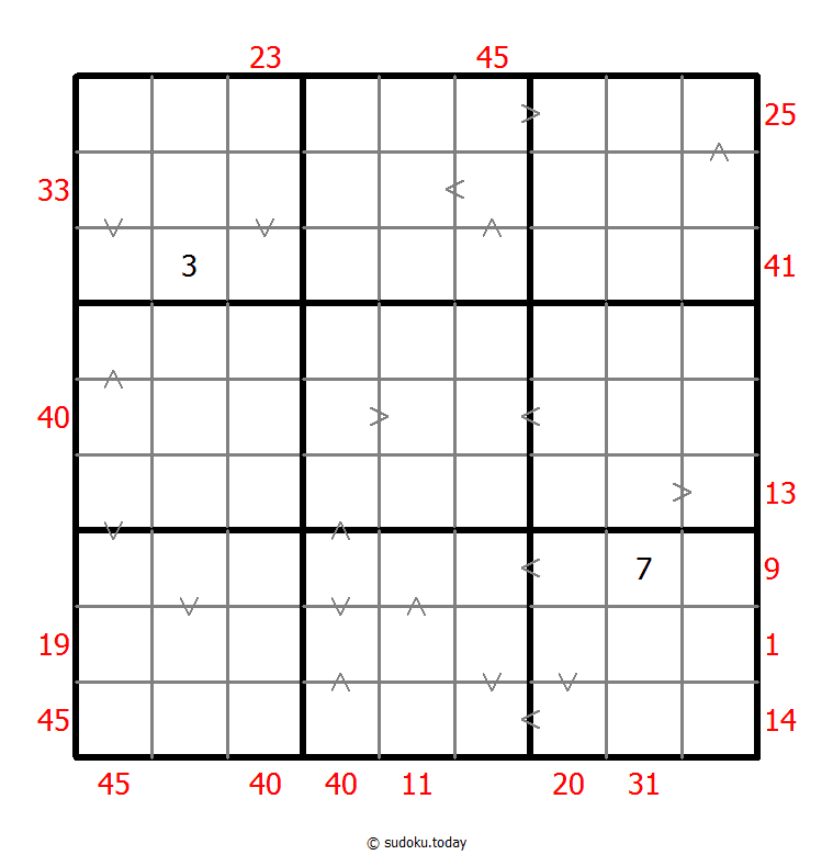 Sudoku combinado (XSum+Mayor que)