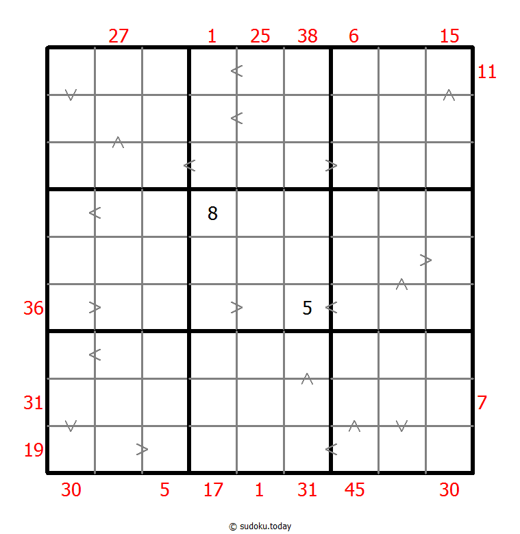 Hybrid Sudoku ( X Sums + Greater Than ) Dia 28 de octubre de 2025