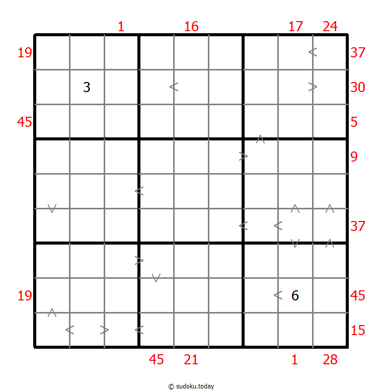 Sudoku combinado (XSum+Mayor que)