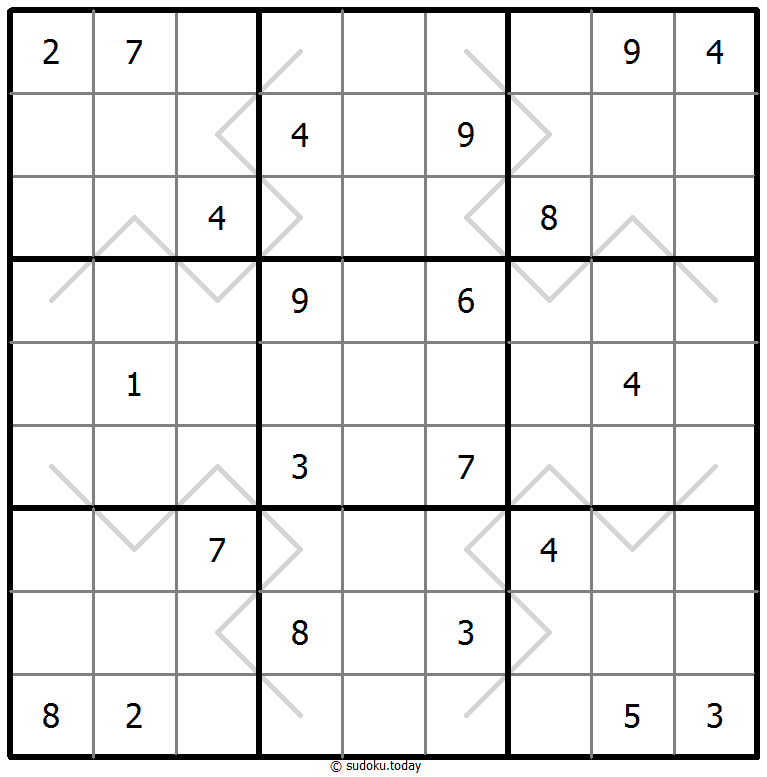 Sudoku de líneas par/impar ejemplo de puzzle