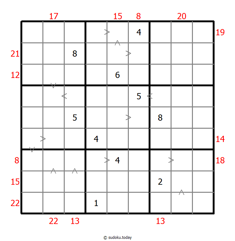 Sudoku combinado (Relación de tamaño + Suma de borde)
