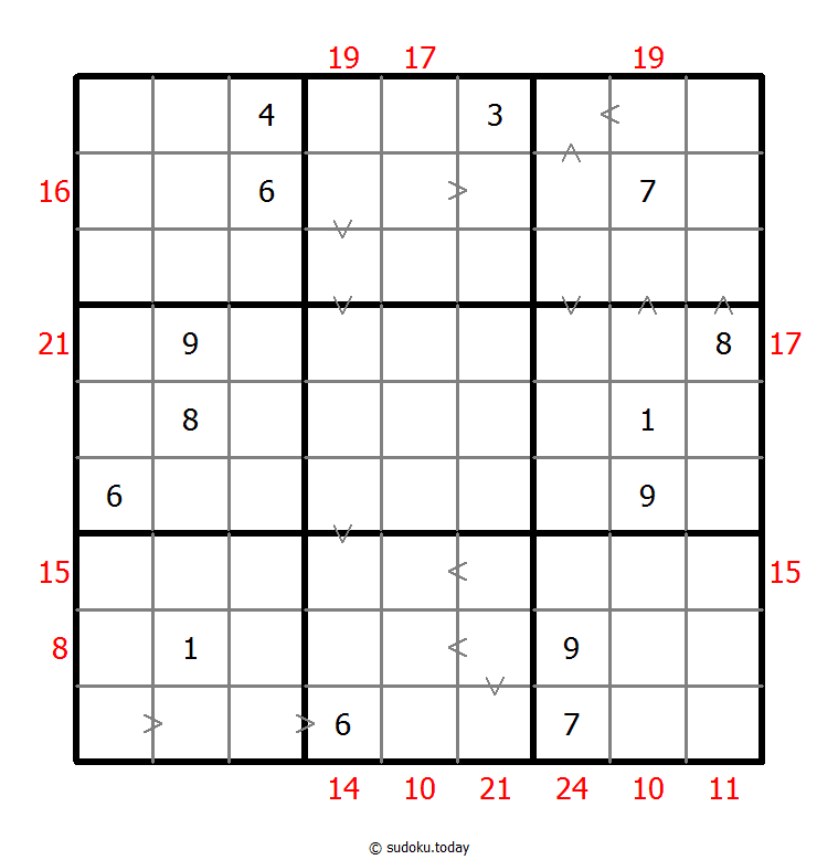 Hybrid Sudoku ( Greater Than + Sum Frame ) Dia 26 de diciembre de 2025