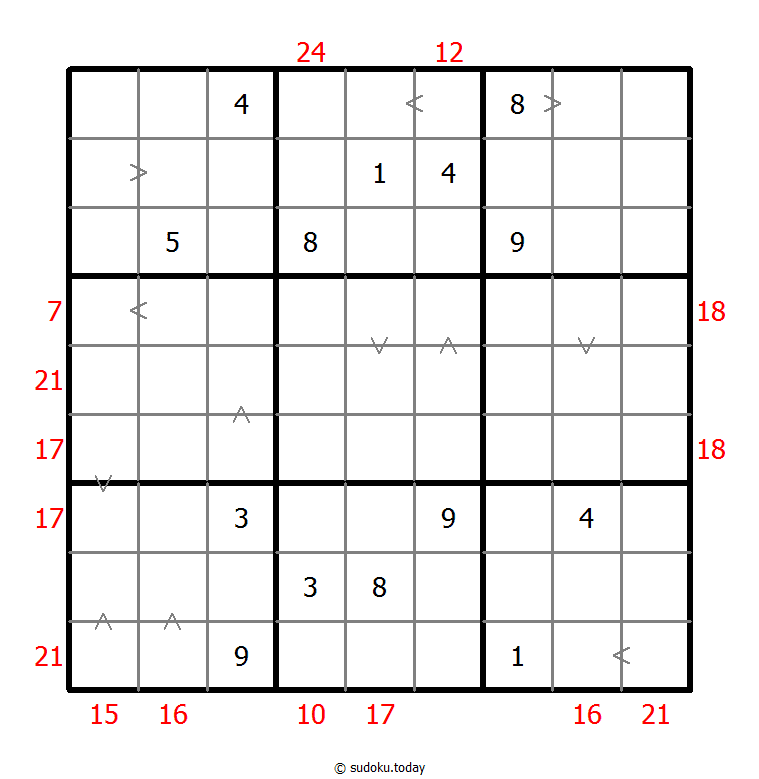 Hybrid Sudoku ( Greater Than + Sum Frame ) Dia 05 de noviembre de 2025