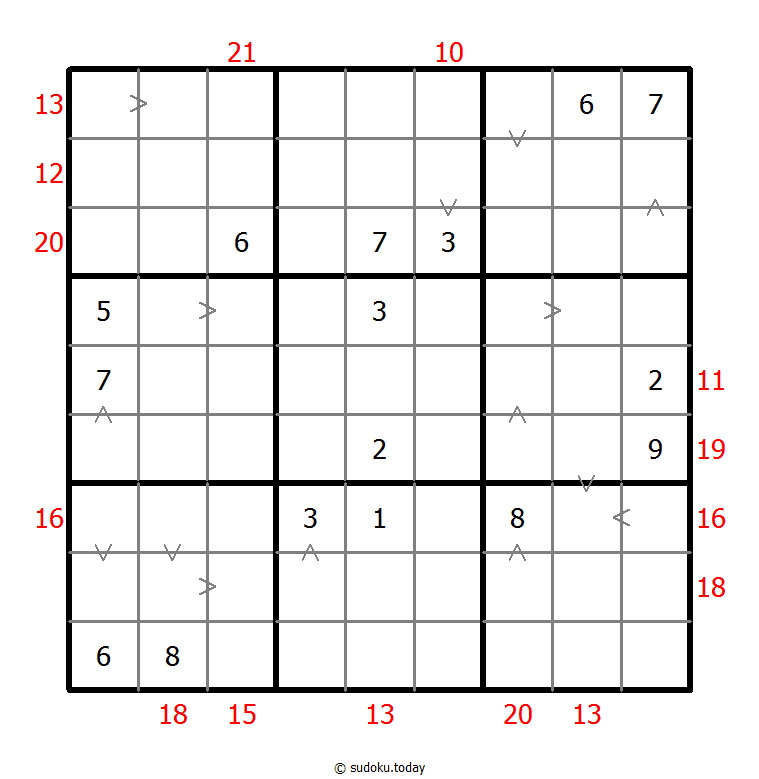 Sudoku combinado (Relación de tamaño + Suma de borde)