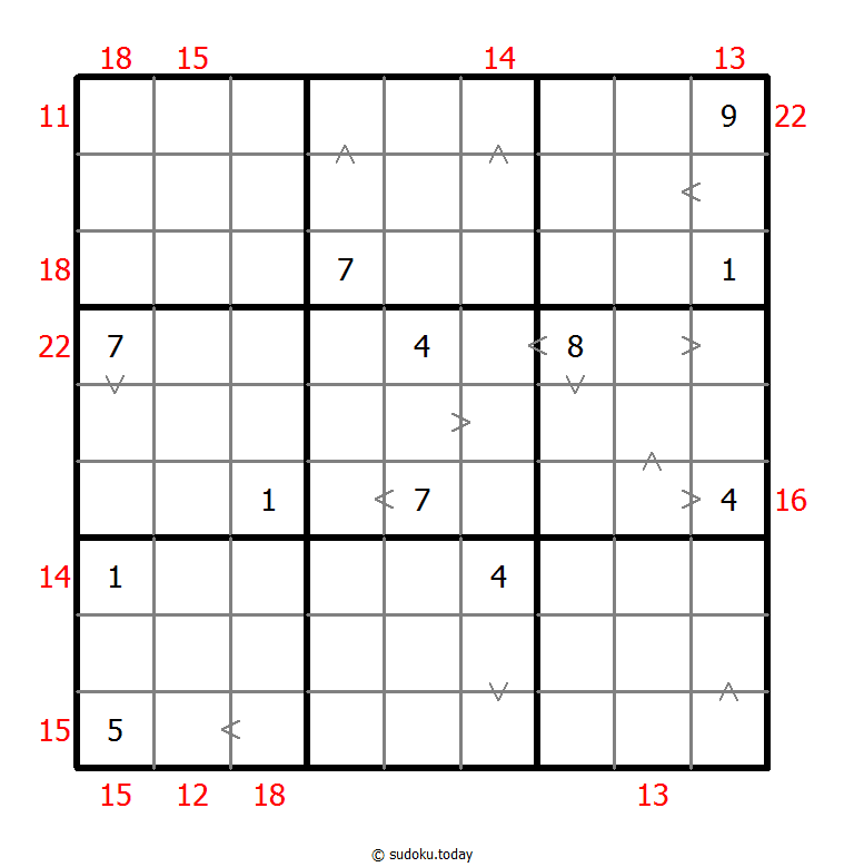 Sudoku combinado (Relación de tamaño + Suma de borde)