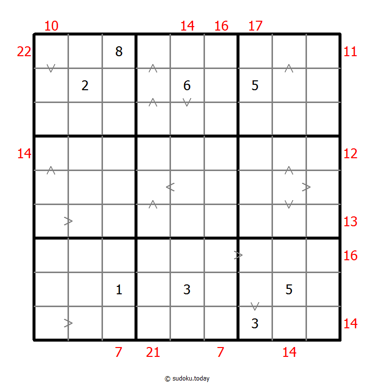 Sudoku combinado (Relación de tamaño + Suma de borde)