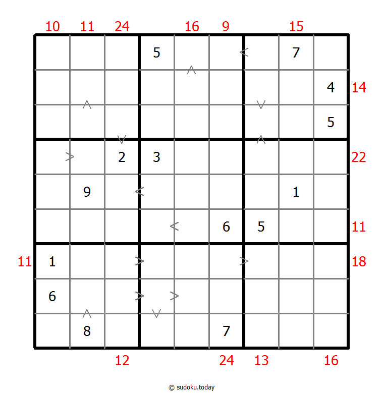 Sudoku combinado (Relación de tamaño + Suma de borde)