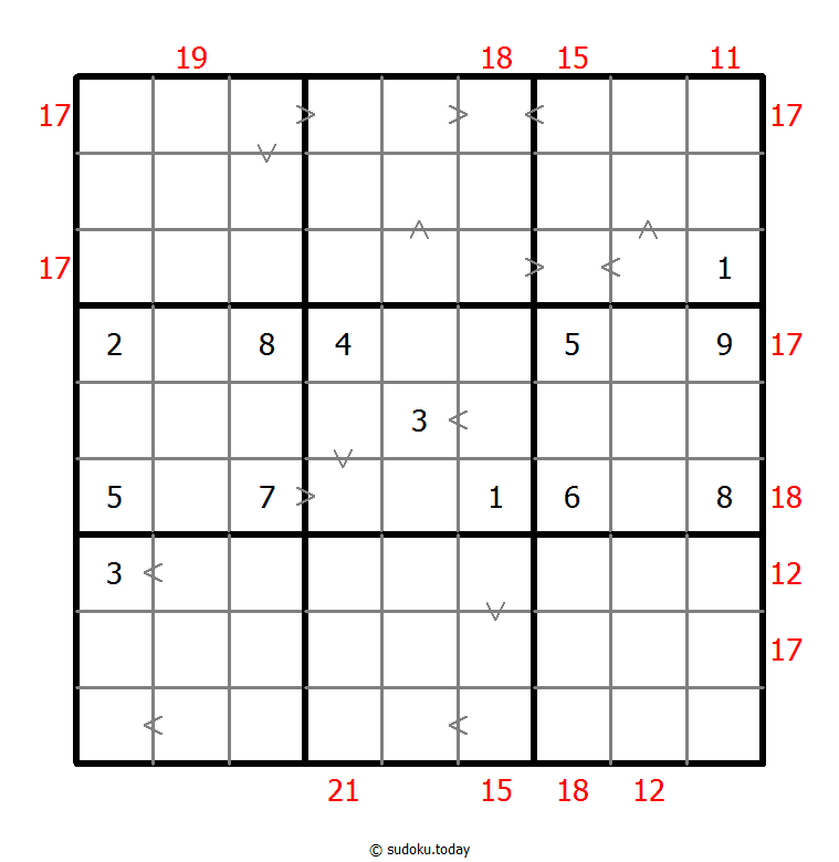 Sudoku combinado (Relación de tamaño + Suma de borde)