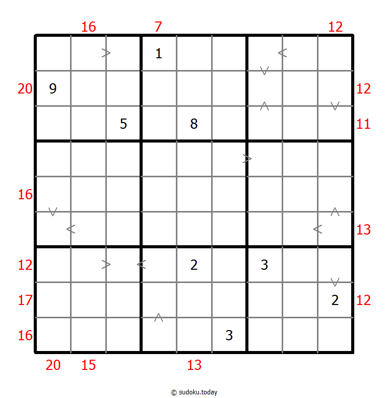 Sudoku combinado (Relación de tamaño + Suma de borde)