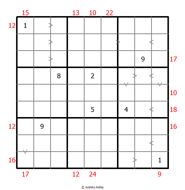 Sudoku combinado (Relación de tamaño + Suma de borde)
